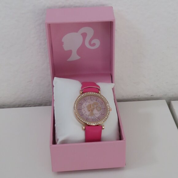 (080) Barbie Bling Watch Pink Leather Band NIB